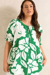 EVANS Plus Size Green Floral Tie Neck Top | Evans 3