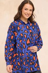EVANS Plus Size Cobalt Blue Leopard Print Oversized Shirt | Evans 3