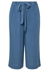 YOURS Curve Blue Chambray Tie Waist Cropped Trousers