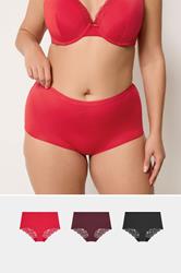YOURSET 3 PACK Plus Size Red Lace Back High Waisted Knickers | Yours Curve 1