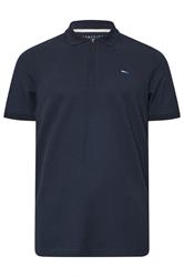 BadRhino Big & Tall Navy Blue Waffle Texture Zip Polo Shirt