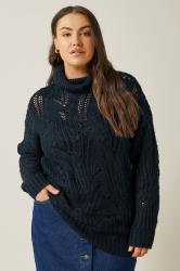 EVANS Plus Size Navy Blue Roll Neck Knitted Jumper | Evans 1