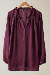 EVANS Curve Burgundy Red Frill Neck Blouse