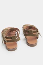 Khaki Green Hammered Disk Gladiator Sandals In Wide E Fit | Yours Clothing 4
