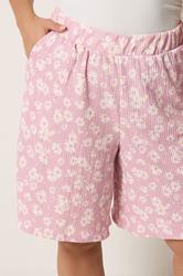 YOURS Plus Size Pink Daisy Shorts | Yours Clothing 4