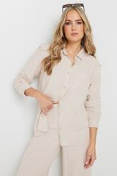 LTS Tall Stone Brown Linen Oversized Long Sleeve Shirt | Long Tall Sally 2