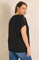 EVANS Plus Size Black Crochet Trim T-Shirt | Evans  4