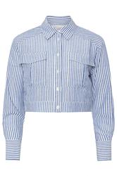 PixieGirl Petite Blue Linen Striped Pocket Shirt