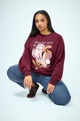 YOURS Plus Size Burgundy Red 'Marche Aux Fleurs' Slogan Sweatshirt | Yours Clothing 5