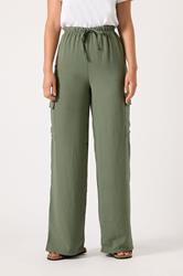 LTS Tall Women's Khaki Green Cargo Crepe Wide Leg Trousers | Long Tall Sally 1