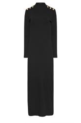 LTS Tall Black Ribbed Shoulder Button Maxi Dress
