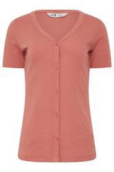 LTS Tall Coral Pink Button Ribbed T-Shirt