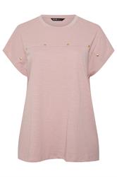 YOURS Curve Light Pink Stud Grown-On Sleeve T-Shirt