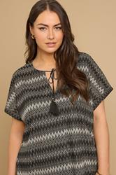 YOURS Plus Size Black Metallic Zig Zag Tie Neck Top | Yours Clothing 5