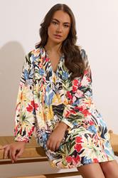 EVANS Plus Size Blue & Yellow Floral Pleated Swing Dress | Evans 2