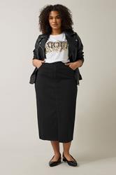 EVANS Plus Size Black Split Hem Denim Midi Skirt | Evans 5