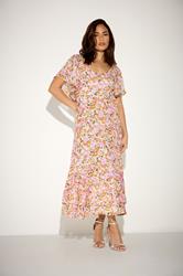 PixieGirl Petite Women's Pink Floral Chiffon Midi Dress | PixieGirl 3