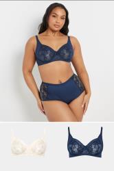 YOURSET 2 PACK Plus Size Navy Blue & White Floral Embroidered Underwired Bras | Yours Clothing 1