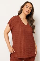 YOURS Plus Size Rust Orange Bubble Textured T-Shirt | Yours Clothing 3