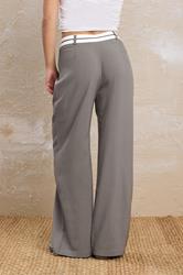 PixieGirl Petite Women's Grey Cross Over Contrast Waistband Trousers | PixieGirl 5