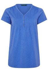 EVANS Curve Cobalt Blue Short Sleeve Cotton Henley Top