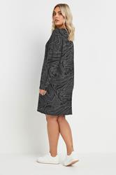 YOURS Plus Size Black Abstract Print Soft Touch Jumper Dress | Yours Clothing 2