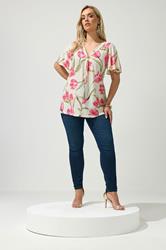 YOURS LONDON Plus Size White Floral Buckle Swing Top | Yours Clothing 1