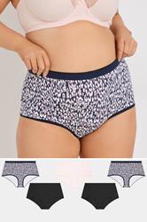 YOURSET 5 PACK Plus Size Navy Blue Leopard Print Full Briefs | Yours Clothing 1