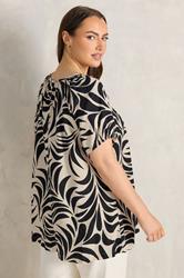 EVANS Plus Size Black Premium Linen Leaf Print Blouse | Evans 4