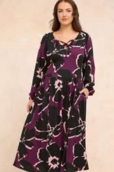 EVANS Plus Size Purple Floral Tie Neck Maxi Dress | Evans 3