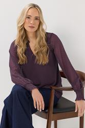 LTS Tall Purple Dobby Spot Shirred Cuff Top | Long Tall Sally 3