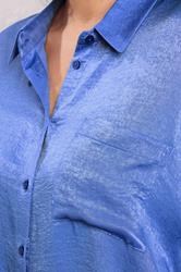 EVANS Plus Size Blue Metallic Button Through Shirt | Evans 4