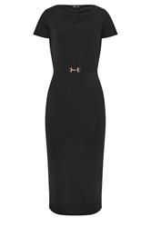 LTS Tall Black Scuba Buckle Midi Dress