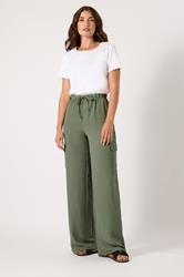 LTS Tall Women's Khaki Green Cargo Crepe Wide Leg Trousers | Long Tall Sally 3