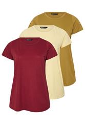 YOURSET 3 PACK Curve Butter Yellow & Burgundy Red Core T-Shirts