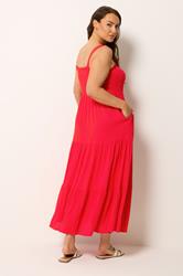 YOURS Curve Red Shirred Maxi Dress | Yours Clothing 2