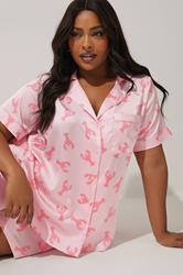 LIMITED COLLECTION Plus Size Set Pink Lobster Print Satin Pyjama | Yours Clothing 4