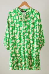 EVANS Curve Green Floral Tie Neck Blouse