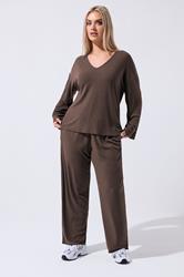 LIMITED COLLECTION Plus Size Brown Ribbed Wide Leg Trousers | Yours Clothing 1