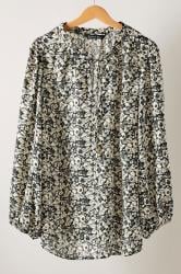 EVANS Curve Black Floral Print Tie Neck Blouse