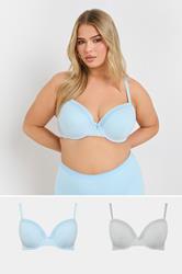 YOURSET 2 PACK Curve Grey Marl & Blue Lace Trim Padded Bra | Yours Clothing 1