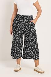 YOURS Curve Black Daisy Print Jersey Culottes | Yours Clothing 3