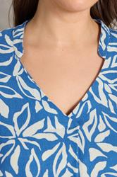 EVANS Plus Size Blue Premium Linen Leaf Print Shift Dress | Evans 5