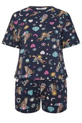 YOURS Plus Size Navy Blue Celestial Short Sleeve Pyjama Set | Yours Clothing 5