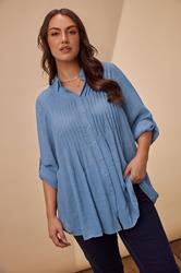 EVANS Plus Size Blue Pintuck Tab Sleeve Shirt | Evans 3
