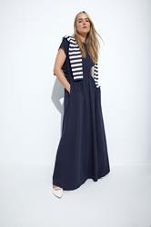LTS Tall Navy Blue Jersey Shirred Waist Cotton Maxi Dress | Long Tall Sally 5