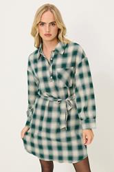 PixieGirl Petite Women's Green Check Print Shirt Dress | PixieGirl 3