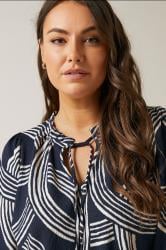 EVANS Plus Size Navy Blue Linear Print Jersey Crepe Blouse | Evans 5