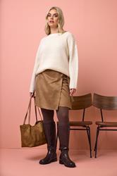 YOURS Plus Size Brown Faux Suede Wrap Mini Skirt | Yours Clothing 5