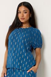 M&Co Petite Navy Blue Foil Scoop Neck Top | M&Co 1